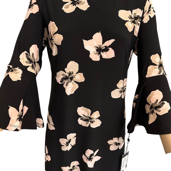 Tommy Hilfiger Women's Black Floral Bell Sleeve‎ Shift Dress - Picture 2 of 5